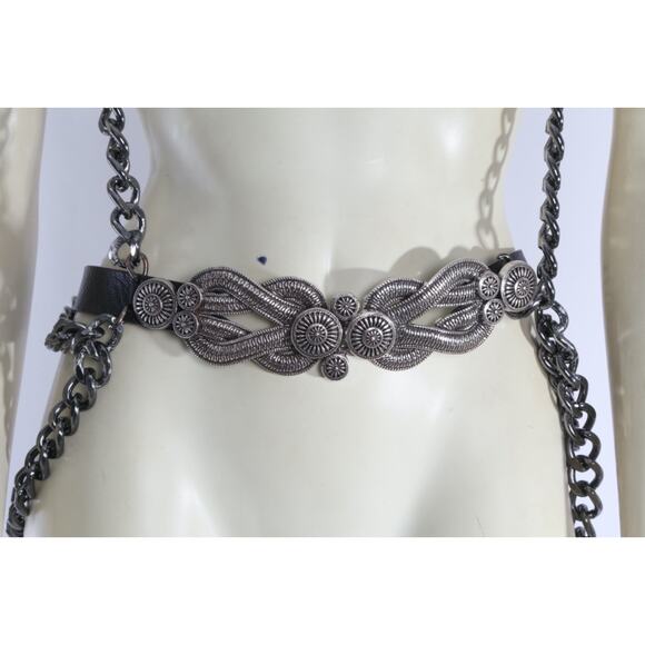 Black One Of A kind Leather Chain Harness Belt Restored Gothic Statement Size S - Picture 13 of 13